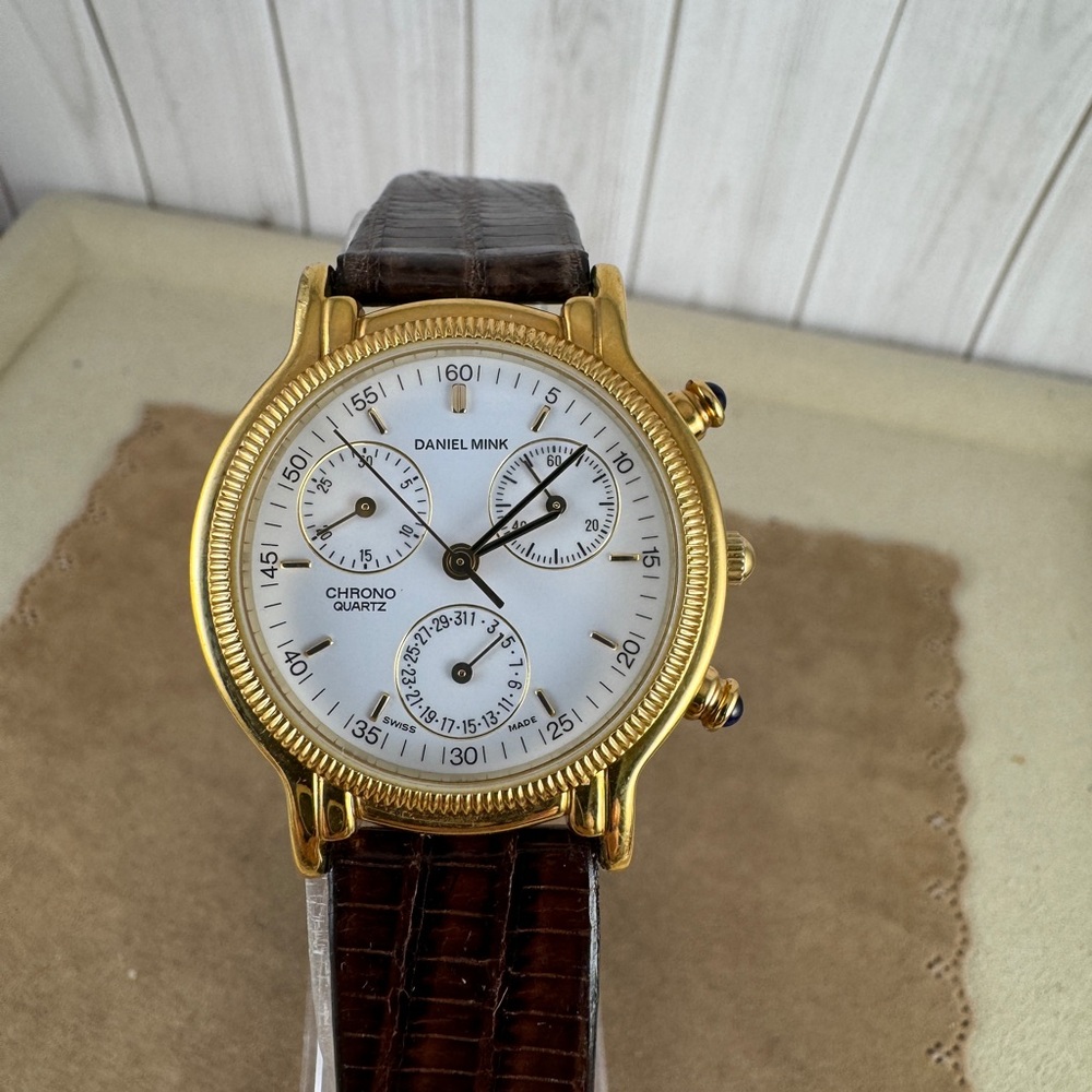 Vintage Designer Gold Coin Edge Bezel Daniel Mink Swiss Made Luxury Watch - Picture 5 of 13